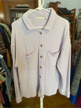 Uncharted light Lavender waffle Knit button down sweater